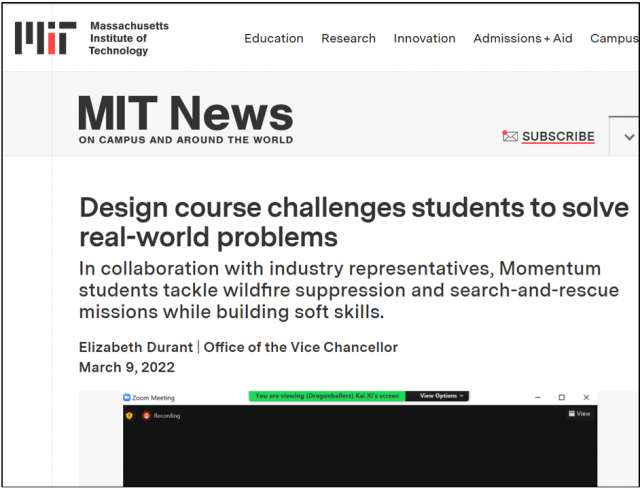 Screenshot of a Momentum article published on MIT News